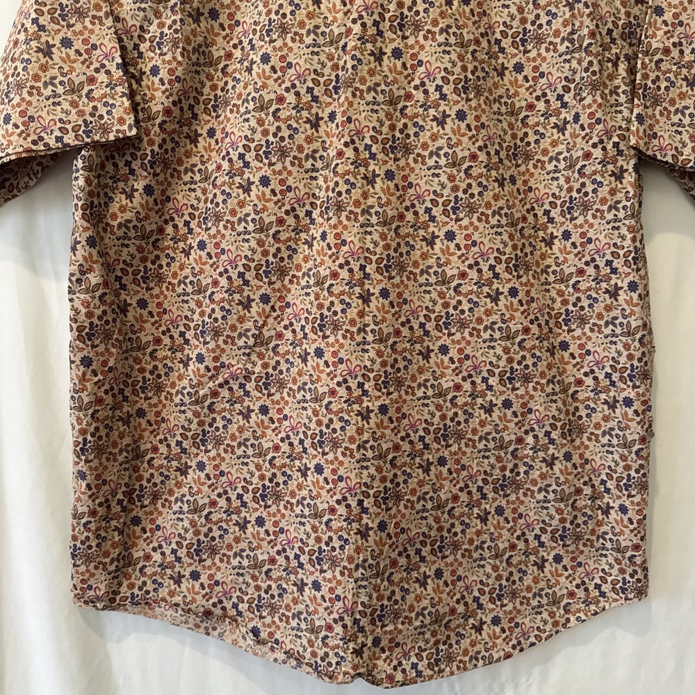 Alan Flusser Button Up Shirt LG Men's Tan Floral Short Sleeve Casual - Picture 8 of 16